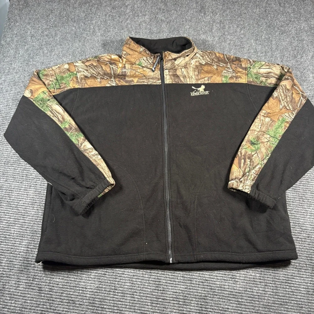 Kings River Mens 2XL Fleece Jacket Full Zip Camo Black Colorblock Outdoor 4384